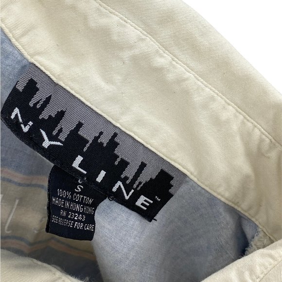 Vintage NY Line Men's Retro Graphic Button Down Beige Shirt Size Small 90's - Picture 5 of 6
